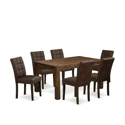 East West Furniture 7 Piece Dining Table Set Contain A Dinning Table In Brown