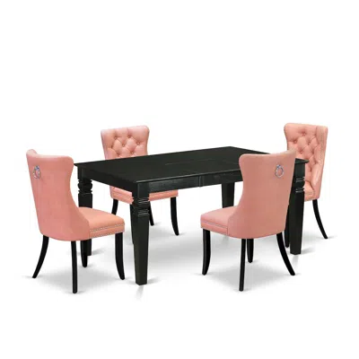 East West Furniture 5 Piece Kitchen Table Set Contains A Rectangle Dining Table With Butterfly Leaf In Pink