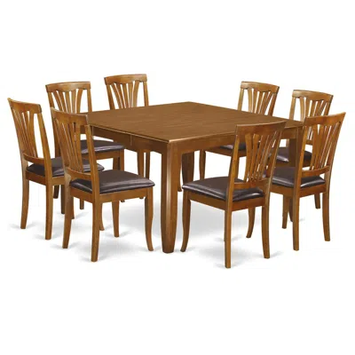 East West Furniture 9 Pc Dining Room Set-table With Leaf And 8 Dining Chairs. In Brown