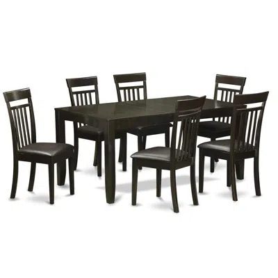 East West Furniture 7 Pc Dining Room Set-table With Leaf And 6 Dining Chairs In Black