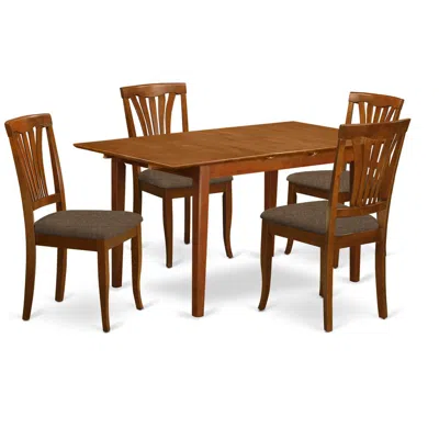 East West Furniture Psav5-sbr-c 5 Pc Small Dinette Set - Table With Leaf And 4 Kitchen Dining Chairs In Brown