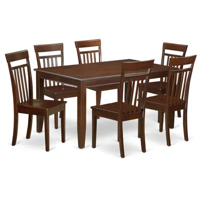 East West Furniture 7 Pc Dining Room Set For 6- Dinette Table And 6 Dinette Chair In Brown