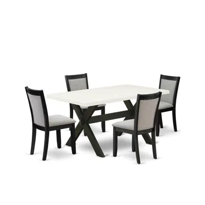 East West Furniture X626mz606-5 5 Piece Table Set - A Linen White Dining Table With 4 Shitake Dining Room Chairs - Wire  In Black