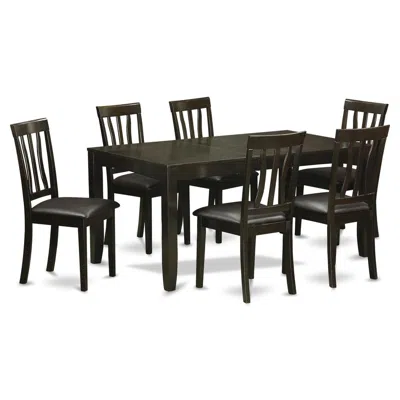 East West Furniture 7 Pc Dining Room Set-dining Table With Leaf And 6 Dining Chairs In Black