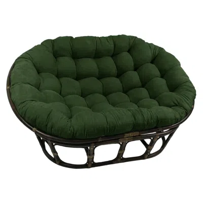 International Caravan Rattan Double Papasan Chair With Microsuede Cushion In Green