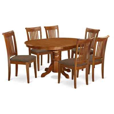 East West Furniture Avpo7-sbr-c 7 Pc Set Avon Kitchen Table With Leaf And 6fabric Dinette Chairs In Saddle Brown In Brown
