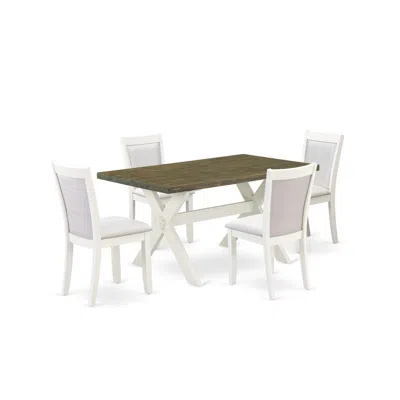 East West Furniture X076mz001-5 5-piece Dining Set Consists Of A Wooden Dining Table And 4 Cream Dining Chairs - Wire Br In Gray