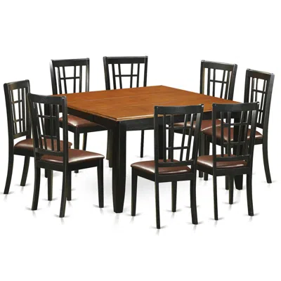 East West Furniture 9 Pc Dining Room Set-dining Table And 8 Wooden Dining Chairs In Black
