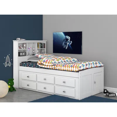 American Furniture Classics Os Home And Office Furniture Model 80220k6-22 Solid Pine Twin Captains Bookcase Bed With 6 Spacious  In White