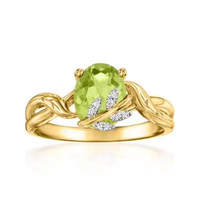 Ross-simons Peridot Leaf Ring With Diamonds In 18kt Gold Over Sterling In Green