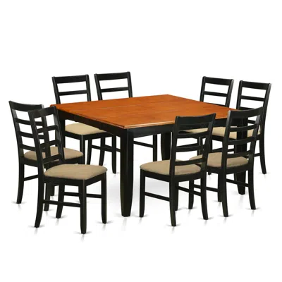 East West Furniture Parf9-blk-c 9 Pc Dining Room Set-square Dining Table With Leaf And 8 Dining Chairs