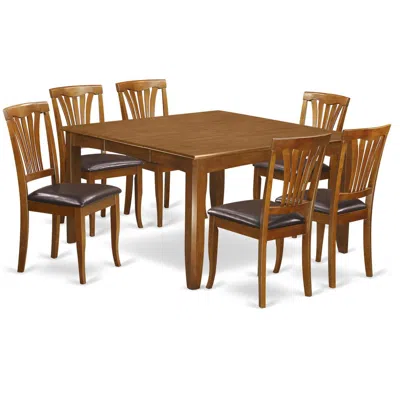 East West Furniture 7 Pc Dining Room Set-square Dining Table With Leaf And 6 Dining Chairs In Brown