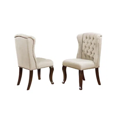 Best Quality Furniture Classic Upholstered Wingback Chairs Tufted In Linen Fabric W/nailhead Trim **set Of 2**, Beige