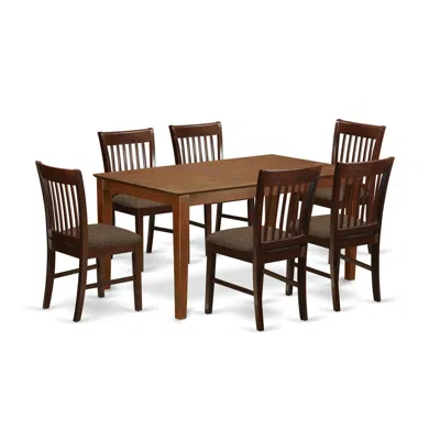 East West Furniture Cano7-mah-c 7 Pc Dining Room Set-dining Table And 6 Dining Chairs In Brown