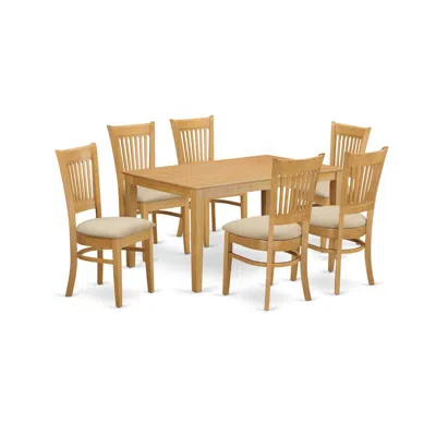 East West Furniture Cava7-oak-c 7 Pc Dining Room Set - Kitchen Dinette Table And 6 Dining Chairs In Brown