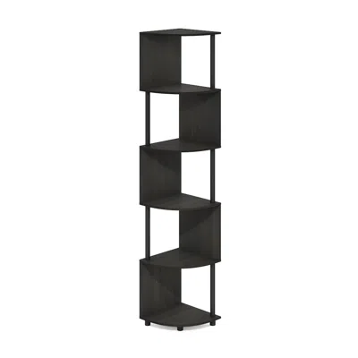 Furinno Econ 5-tier Zigzag Corner Shelf Bookcase, Bookshelf, Espresso/black In Black