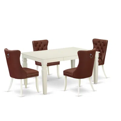 East West Furniture 5 Piece Kitchen Table & Chairs Set Consists Of A Rectangle Dining Table In Red