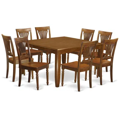 East West Furniture 9 Pc Formal Dining Set-dining Table With Leaf And 8 Chairs. In Brown