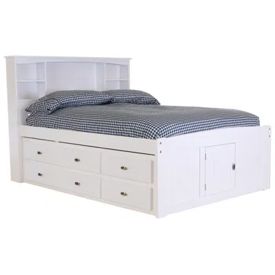 American Furniture Classics Solid Pine Full Sized Captains Bookcase Bed With 6 Spacious Under Bed Drawers In White