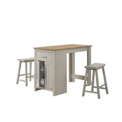 Lilola Home Alonzo Light Gray Small Space Counter Height Dining Table With Cabinet, Drawer, And 2 Ergonomic Coun In Gray