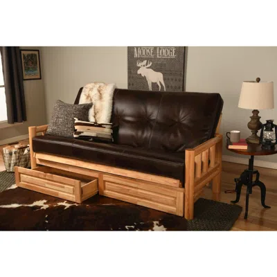 Kodiak Lodge Frame-natural Finish-oregon Trail Java Mattress-storage Drawers In Brown