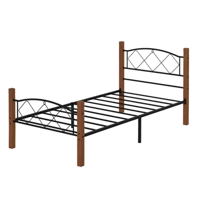 Woodpeckers Furniture And Mattress Hercules Twin Size Solid Wood Posts With Metal Bed Frame In Brown