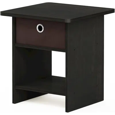 Furinno Dario End Table, Side Table, Storage Shelf With Bin Drawer, Black Espresso/brown In Black