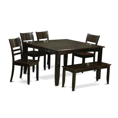 East West Furniture 6 Pc Kitchen Table With Bench-table With Leaf And 4 Kitchen Chair Plus Bench.