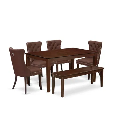East West Furniture 6 Piece Dining Room Set Consists Of A Rectangle Solid Wood Table In Brown