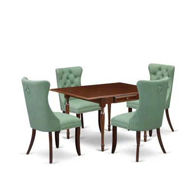 East West Furniture 5 Piece Dinette Set Contains A Rectangle Dining Table With Dropleaf In Green