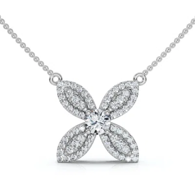 Pompeii3 1/2ct Diamond Flower Pendant 14k Gold 18" Necklace Lab Grown Ef/vs In Metallic