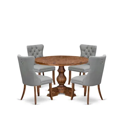 Luxe By East West Furniture 5-pc Dinner Table Set Contain A Wood Table And 4 Light Gray Upholstered Chairs