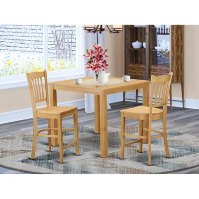 East West Furniture 3 Pc Counter Height Dining Room Set- Table And 2 High Dining Chairs. In Neutral