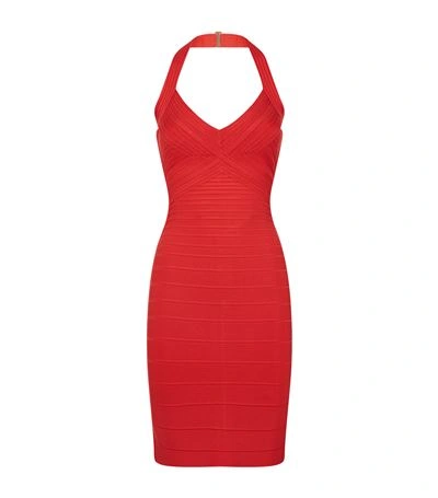 Herve Leger Adrienne Halter Neck Mini Dress In Red | ModeSens