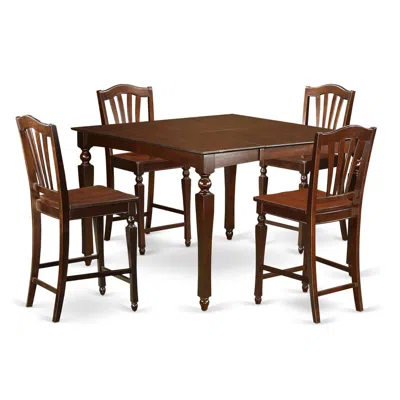 East West Furniture 5 Pc Pub Height Set-square Counter Height Table And 4 Kitchen Counter Chairs In Brown