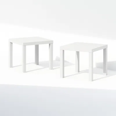 Furinno Simple Square Coffee Table, Side Table, Set Of 2, White In White