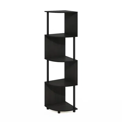 Furinno Econ 4-tier Zigzag Corner Shelf Bookcase, Bookshelf, Espresso/black In Black