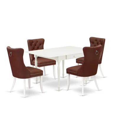 East West Furniture 5 Piece Kitchen Table Set For 4 Contains A Rectangle Dining Table With Dropleaf In Brown