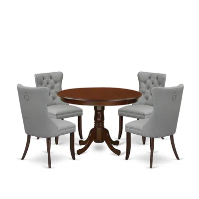 East West Furniture 5 Piece Kitchen Table Set Consists Of A Round Dining Table With Pedestal In Gray