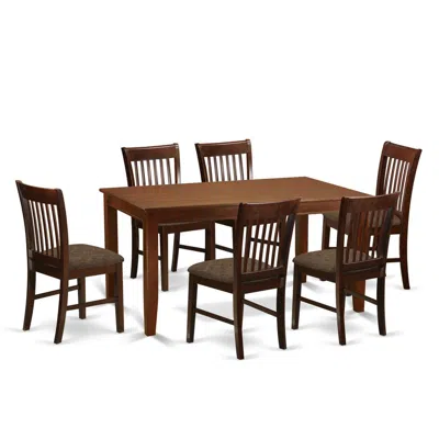 East West Furniture Duno7-mah-c 7 Pc Dinette Table Set For 6-dinette Table And 6 Dinette Chairs In Brown