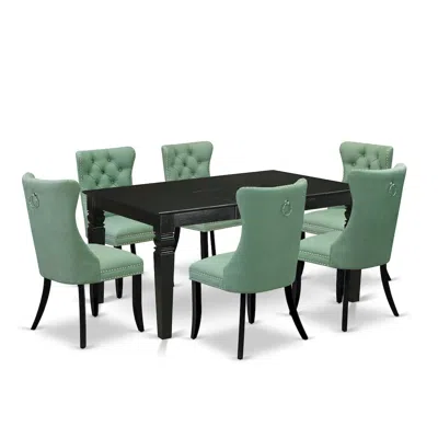 East West Furniture 7 Piece Dining Set Consists Of A Rectangle Kitchen Table With Butterfly Leaf In Green