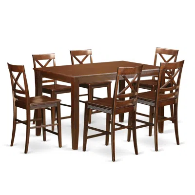 East West Furniture 7 Pc Dining Counter Height Set - High Top Table And 6 Kitchen Bar Stool.