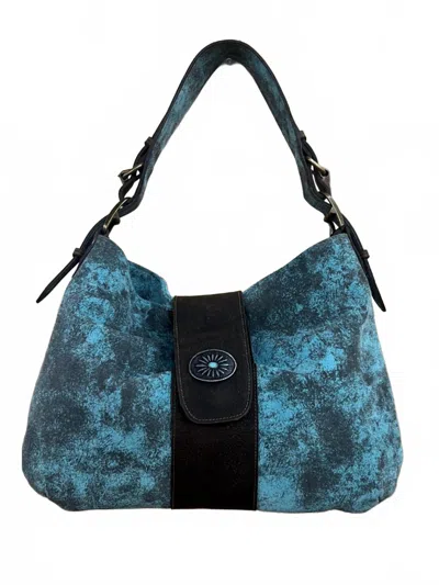 Juan Antonio Adobe & Sunflower Concho Purse In Turquoise With Bison Brown Trim In Multi