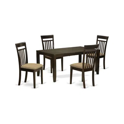 East West Furniture Lyca5-cap-c 5 Pc Dining Room Set-dining Table With Leaf Plus 4 Kitchen Chairs