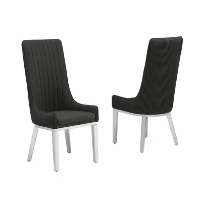 Best Quality Furniture Black, Teddy Fabric, Pleated Back Side Chair With Silver Base, Set Of Two In Black