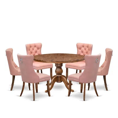 Luxe By East West Furniture 7-pc Mid Century Dining Set Contain A Table And 6 Beige Red Upholstered Chairs