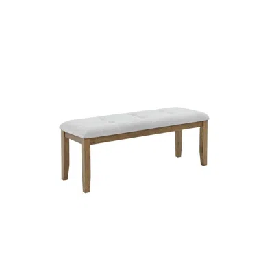Lilola Home Darla Walnut Oak Dining Bench In Light Gray Fabric With Tufting In White