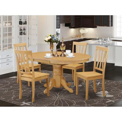 East West Furniture 5 Pc Dining Room Set-oval Dinette Table With Leaf And 4 Dining Chairs In Brown