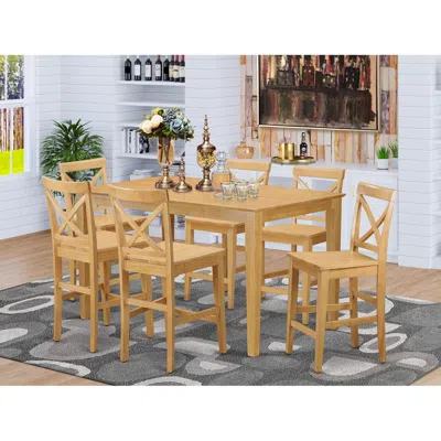 East West Furniture 7 Pc Counter Height Table And Chair Set - High Top Table And 6 Dinette Chairs. In Brown