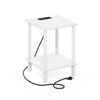 Furinno 2-tier Side Table, End Table With Usb And Type-c Charging Port, White/white In White